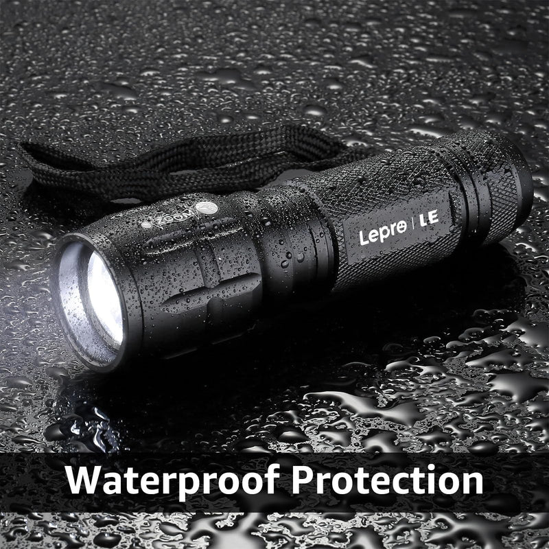 Lighting EVER LED Flashlights High Lumens, Small Flashlight, Waterproof, Adjustable Focus Flash Light for Outdoor, Emergency, Camping, AAA Batteries Included, 4 Pack Black