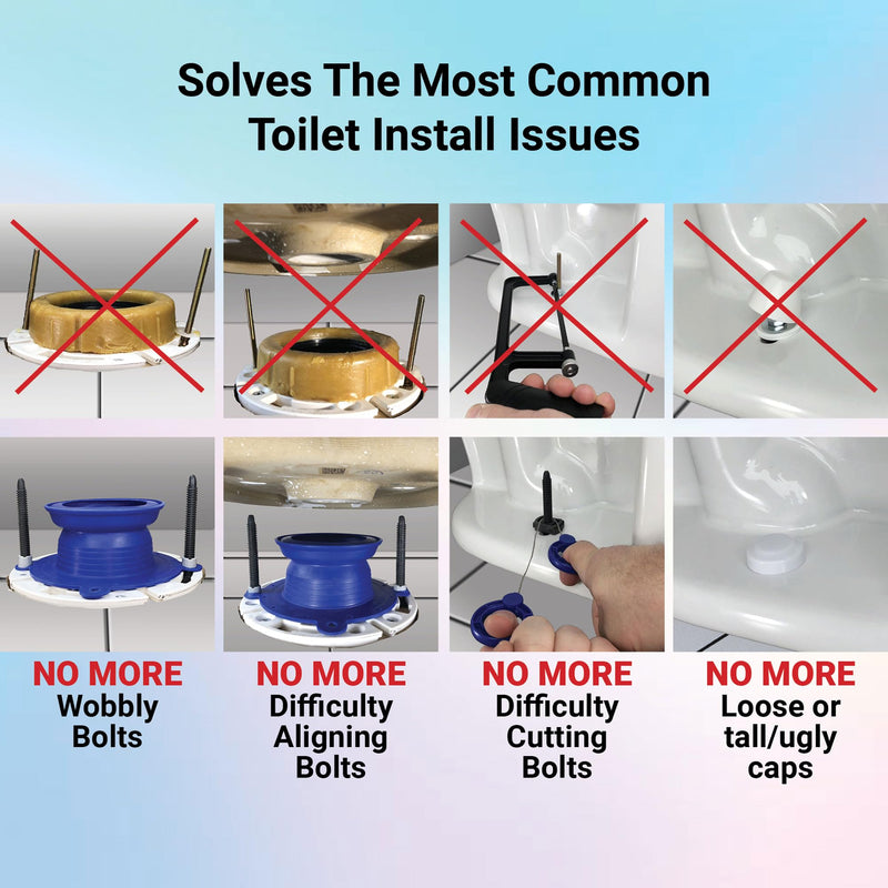 One N Done Toilet Flange Repair Kit - Complete Toilet Seal Repair For Wax Seal, Rubber Gasket Ring,Tool-Free Nuts Includes 3 1/2-Inch Locking Bolts, Bolt Caps- Easy Toilet Bowl Repair (1, Blue)