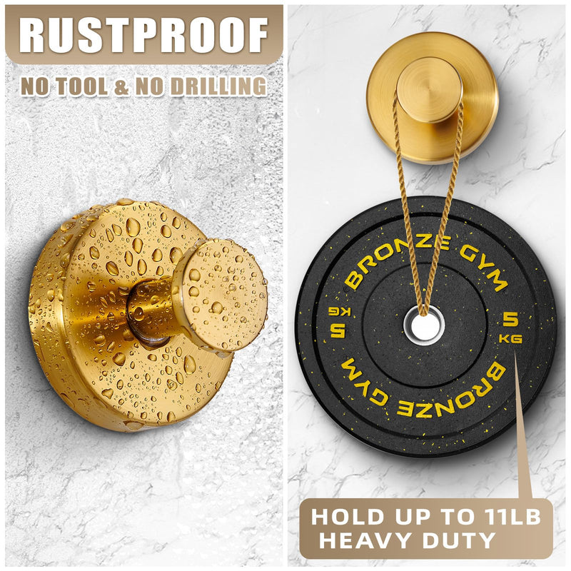Suction Cup Hooks for Shower No-Drill Bathroom Hooks for Towels, Robes, Loofah Mountable on Bathroom Walls, Kitchen, Glass, Mirrors, Tile and Smooth,Non-Porous Surfaces (2 Pack, Brushed Gold) 2