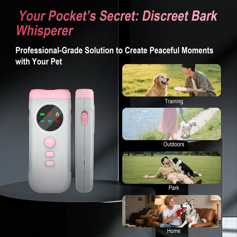 Dog Bark Deterrent Devices, 2X Ultrasonic Anti Barking Device for Dogs, Color Display & 50ft Range, Pet Gentle Anti Barking Device, Portable Safe & Effective Alternative to Bark Collars (Pink) Pink