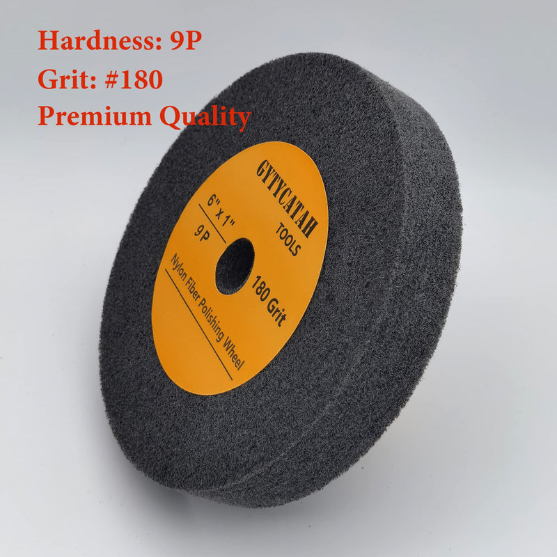 Deburring Wheel, Nylon Fiber Polishing Wheels, Abrasive Silicon Carbide Bench Buffing Grinder Wheel, Dia 6" x 1" Thickness x 5/8" Arbor, 180 Grit, 9P 6" x 1" x 5/8"