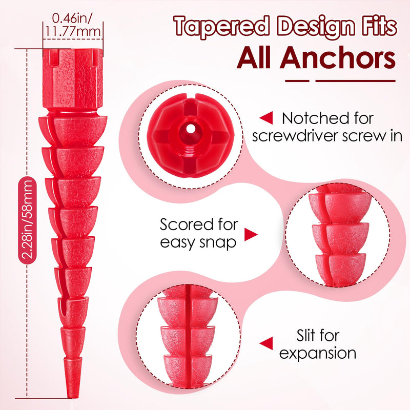 Wood Anchor, Stripped Screw Hole Repair Kit for Wood, Door, Fixing Stripped Screw Holes, Fits Wood Screws Sizes #2 to #16, Screw Holes from Stripped to Gripped, Red (10) 10
