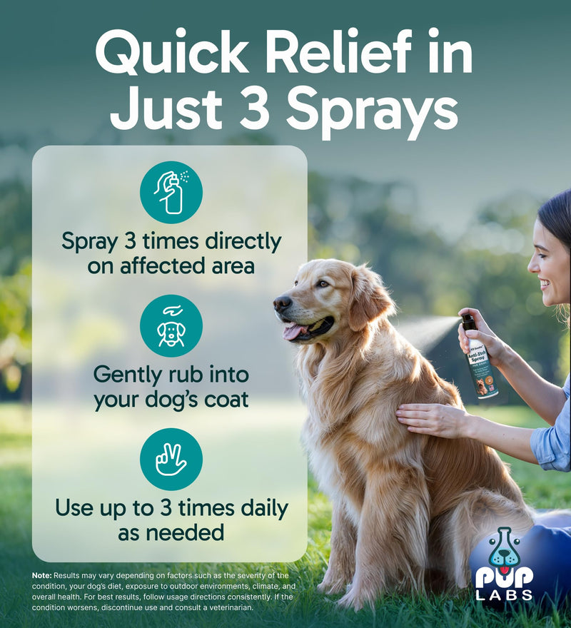 Pup Labs K9 Soothe Anti Itch Spray for Dogs with Aloe, Rose, & Coconut, Natural Hot Spot Treatment for Dogs that Soothes Irritation, Pet Skin Treatment Spray, 4 FL OZ