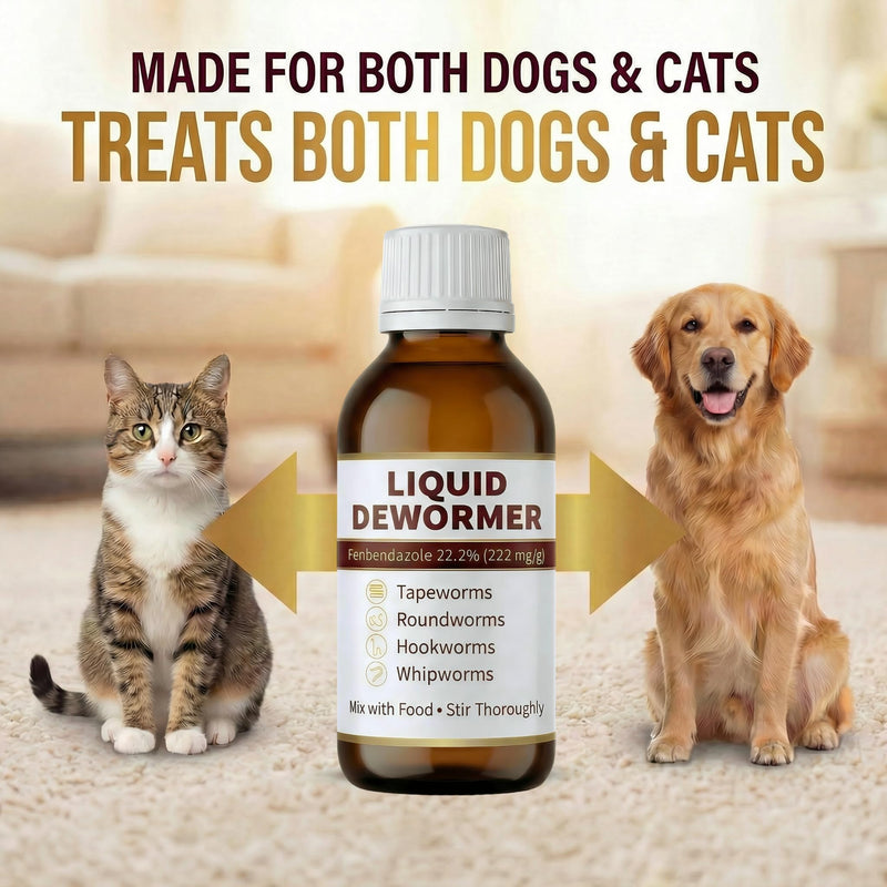 Liquid Dewormer for Cats and Dogs - Fenbendazole 22.2% - Targets Tapeworms, Roundworms, Hookworms & Whipworms - Broad Spectrum for Cat & Dog - 3.4 fl oz (100 mL) with Syringe