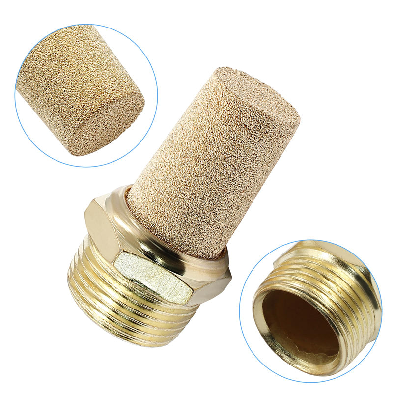 2 Pack 3/4" Male Thread Pneumatic Brass Exhaust Muffler Filter Air Pneumatic Mufflers Air Line Fitting Hex Sintered Silencer 2