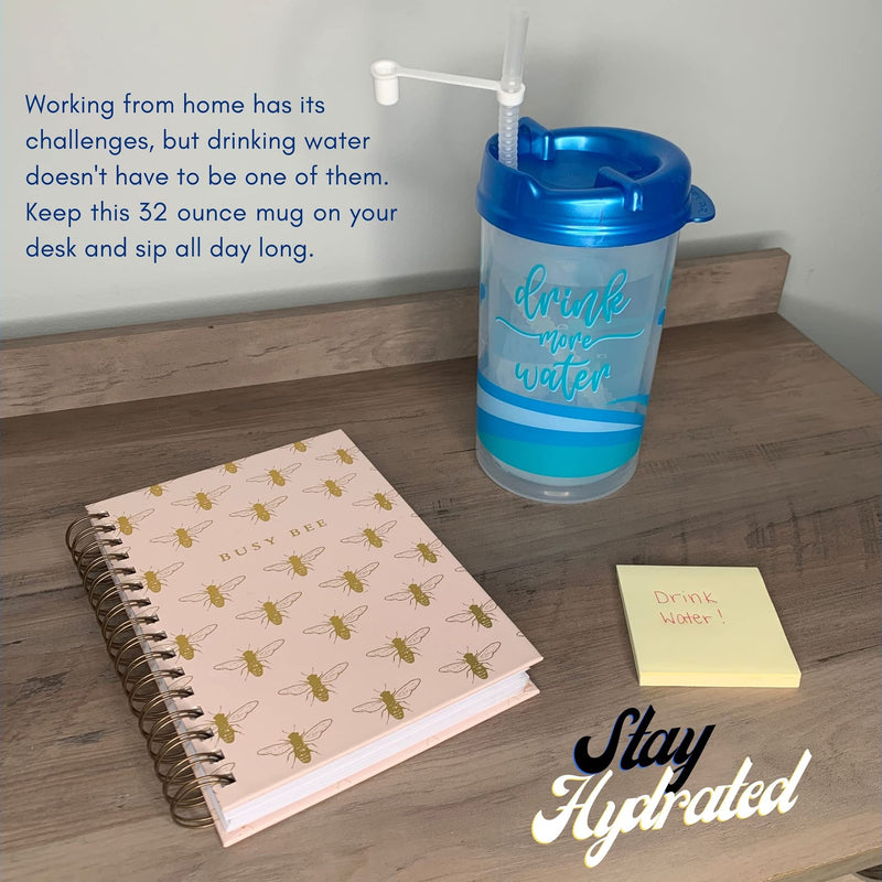 Plum Hill Drink More Water Plastic Tracking Hospital Mug With Measurements, Water Cup with Straw, 32 Oz Hospital Cup with Lid and Straw, Hospital Water Bottle with Straw (Pearl Blue) Pearl Blue