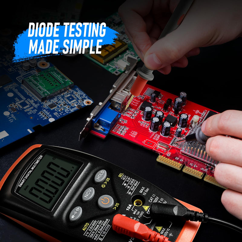 Digital Multimeter, TRMS 6000 Count Auto-Ranging DC AC Voltmeter Ohm Volt Amp Tester for Voltage Current Resistance Capacitance Continuity NCV, Tests Diode with Test Probes for Electricians 42SMART