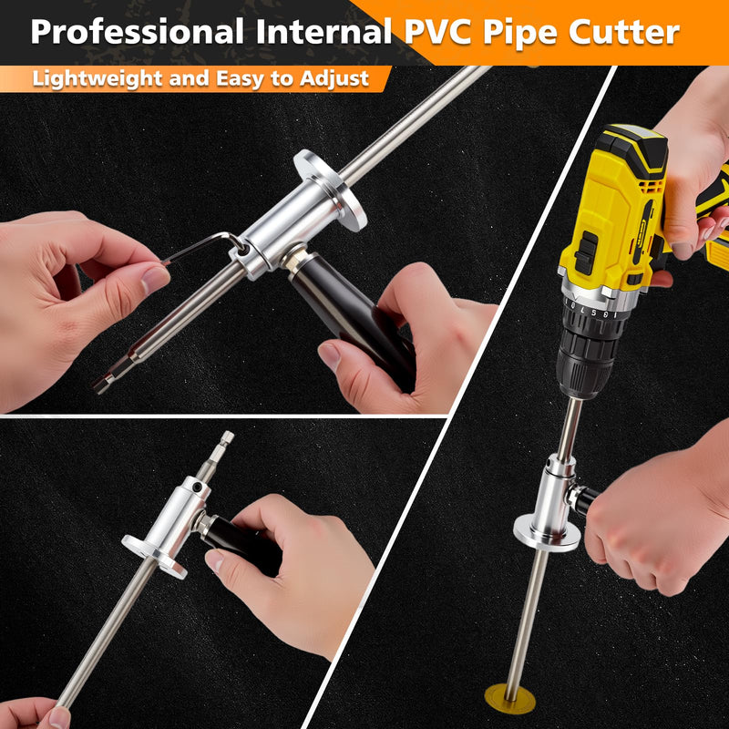 Internal/Inside PVC-ABS Pipe Cutter Tool for Drill,with Handle and 3 Diamond Grit Cutting Wheel,7-Inch Adjustable Cutting Depth,Pvc Pipe Inside Cutter Set with 1/4 Hex Shank Internal Plastic