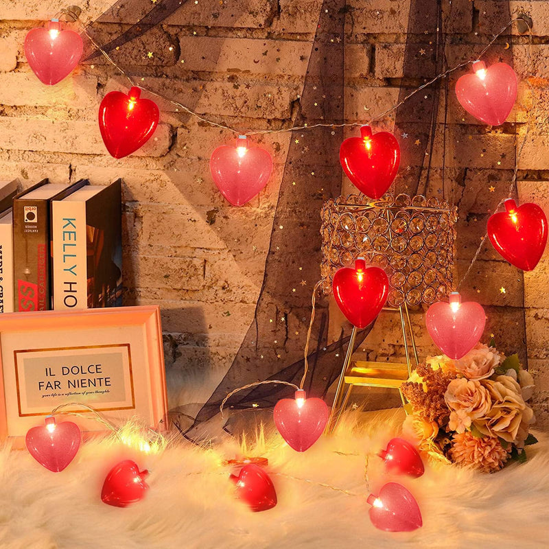 Valentine's Day Decor 8.5Ft Heart Fairy String Lights with 10 Red Pink 3D Heart Lights, Plug in Valentine's Day Love Heart String Lights for Indoor Outdoor Patio Wedding Anniversary Party Decorations Red Pink Heart Lights 8.5 Ft
