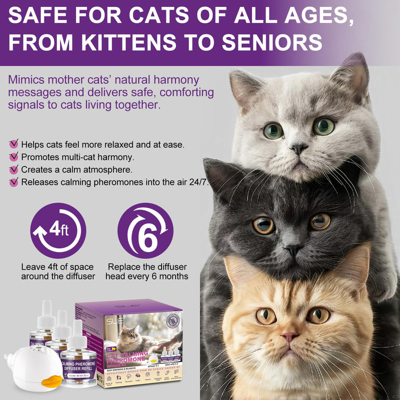 SLE Cat Pheromones Calming Diffuser: 1 Cat Calming Diffusers & 3 Refills, Relieve Anxiety Stress Reduce Spraying Fighting and Scratching Fits All Cats & Kittens