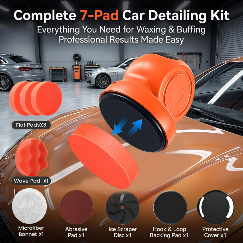 Cordless Car Buffer Polisher, 1800RPM 3-Speed Mini Car Polisher with 4000mAh Battery, USB-C Rechargeable Car Buffer with LCD Display, 6-Pad Car Detailing Kit for Waxing & Buffing