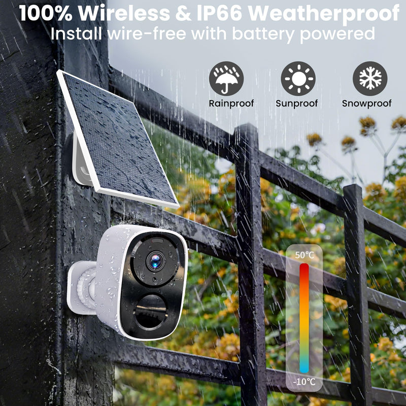 2025 Upgraded 2K Security Cameras Wireless Outdoor with Solar Panels, Free Cloud Storage, AI Motion Detection Spotlight Siren Alarm Outdoor Camera Wireless, 2-Way Talk, IP66 Waterproof White-Camera with Solar Panel