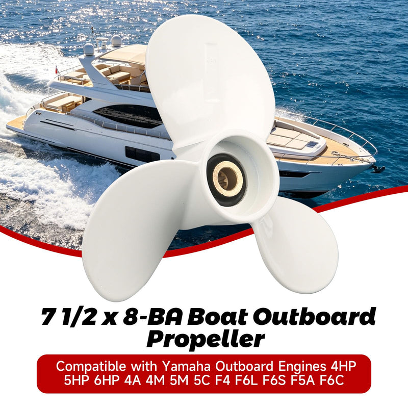 7 1/2 x 8-BA Boat Outboard Propeller Compatible with Yamaha Engines 4HP 5HP 6HP 4A 4M 5M 5C F4 F6L F6S F5A F6C 3 Blades/9 Spline Tooth Replace# 6E0-45941-01-EL