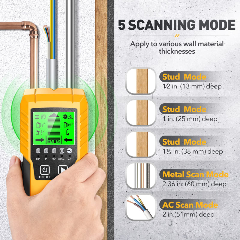 Stud Finder Wall Scanner Detector - 5 in 1 Electronic Wall Wood Metal Stud Locator Edge Center Sensor Beam for Live AC Wire Pipe Metal Lumber Joist Drywall Framing Detection Black