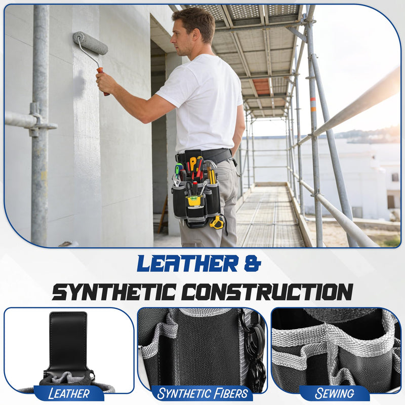 Compact Tool Pouch with Belt Clip Replacement for MP2X, Leather Backed Medium Sized Tool Pouch, 11-Pocket Tool Organizer