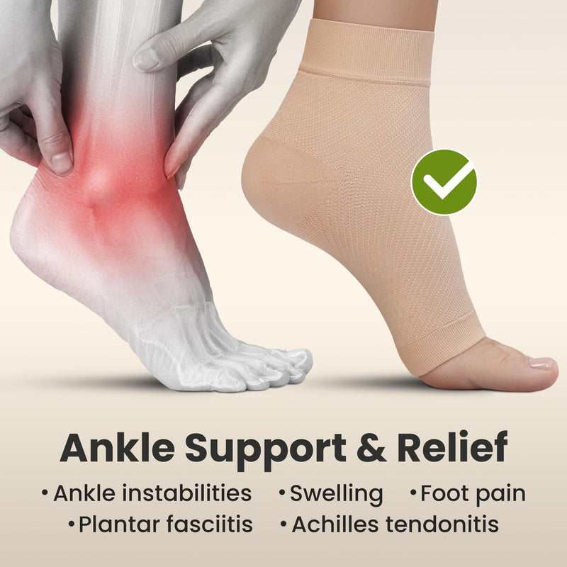 KEMFORD Ankle Compression Sleeve - Plantar Fasciitis Braces - Open Toe Compression Socks for Swelling, Sprain, Neuropathy, Foot Arch Support for Men and Women - 20-30mmhg, L, Beige L (20-30 mmHg) - NewNest Australia