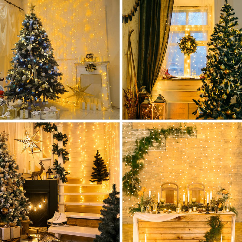 suddus Curtain Lights for Bedroom, 200 Led Hanging String Lights Outdoor, Fairy Curtain Lights Indoor for Christmas, Dorm, Wall, Backdrop, Window, Wedding, Party, Brithday Decor, Warm White USB-200 LED
