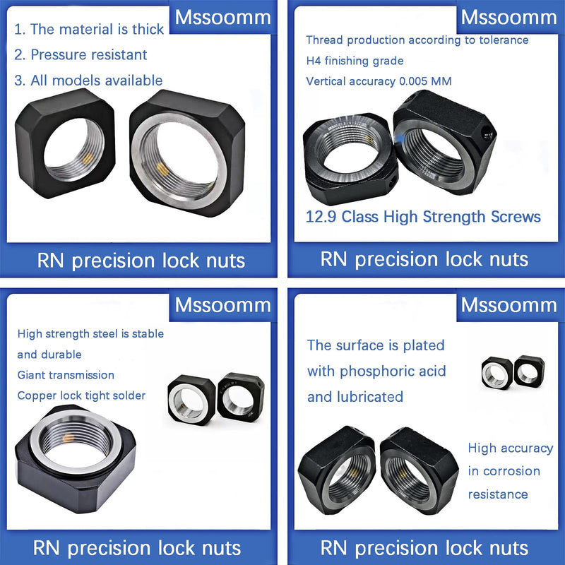 DN12 Lock Nut for Roller Screw，5Pack M12 x 1.5 Hex Nut, 42CrMo Steel, 6H Precision, Phosphated and Lubricated Anti Backlash, Copper Setscrew Included 5