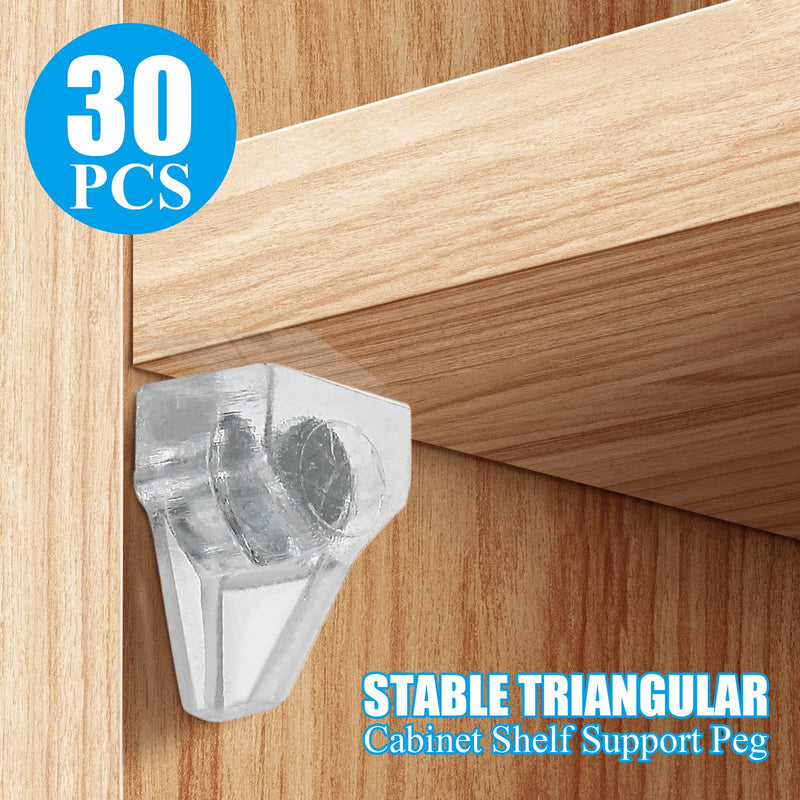 30pcs 1/8 Inch (3mm) Shelf Support Peg, Clear Plastic Cabinet Shelf Pins, Shelf Supports Pins for Closet, Kitchen, Furniture Shelves Holder Pegs 1/8 Inch (3mm) Clear-30pcs