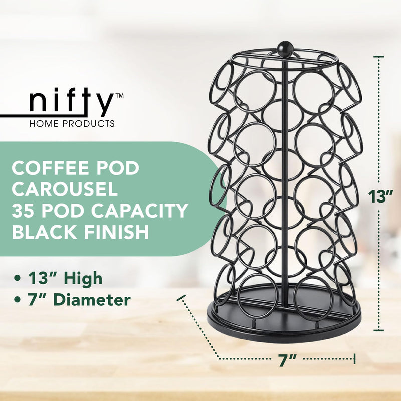Nifty K Cup Holder – Compatible with K-Cups, Coffee Pod Carousel | 35 K Cup Holder, Spins 360-Degrees, Lazy Susan Platform, Modern Black Design, Home or Office Kitchen Counter Organizer 35 K Cup Holder | Black