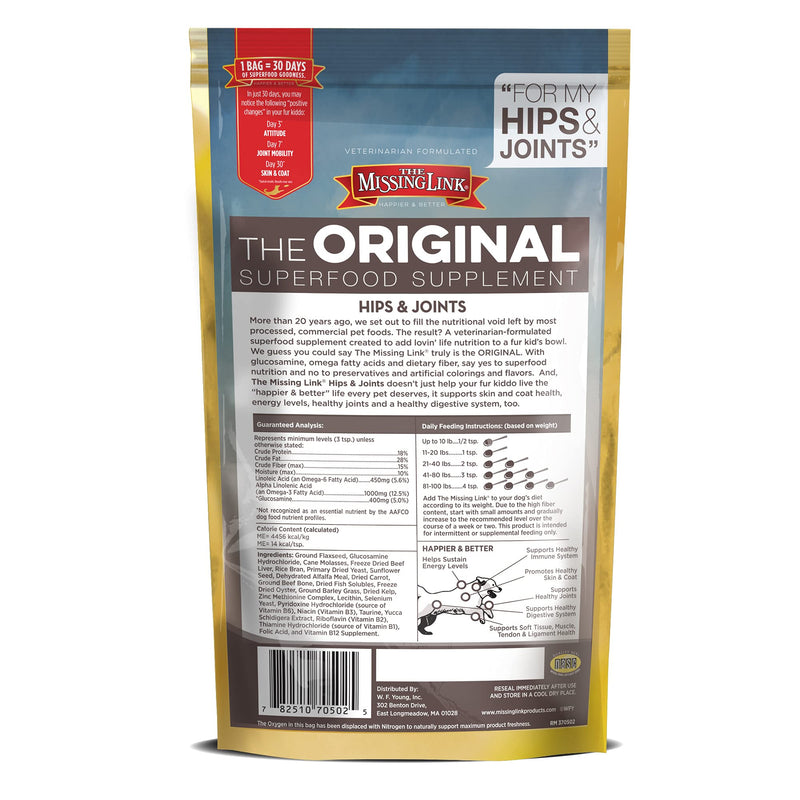 The Missing Link Original Hips & Joints Powder, All-Natural Veterinarian Formulated Superfood Dog Supplement, Balanced Omegas 3 & 6 + Glucosamine + Dietary Fiber for Mobility & Digestive Health Hip & Joint 8 oz - PawsPlanet Australia