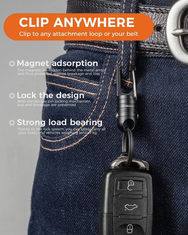 Small Magnetic Quick Release Keychain with Spring Key Clip and Key Ring-2 Button Lock System Black 1 Pack