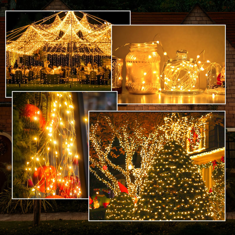2-Pack 200 LED Solar String Lights for Outside,Solar Fairy Lights for Outside Waterproof,Solar String Lights Outdoor with 8 Modes for Christmas Tree,Balcony, Party,Wedding Decorations (Warm White) Warm White