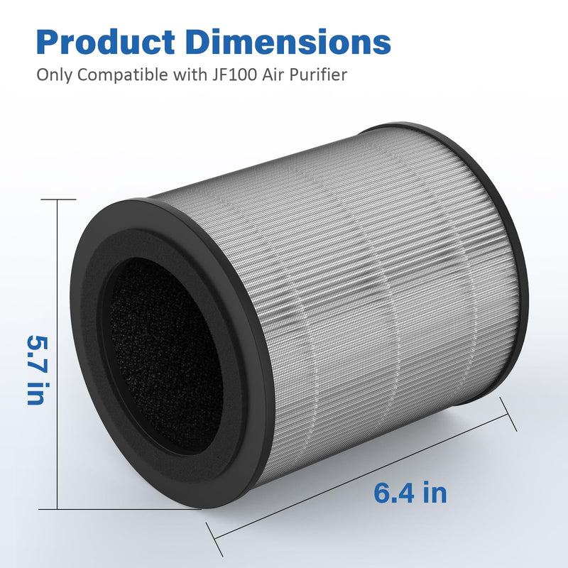JF100 Replacement Filter, 3-in-1 H13 True HEPA and High-Efficiency Activated Carbon Filter, 2-Pack 2 Pack