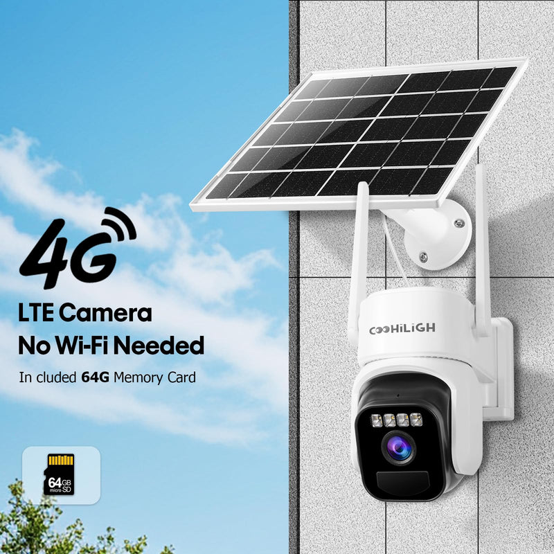 4G LTE Cellular Solar Powered 3MP 2K No WiFi Security Camera,PTZ Wireless Outdoor 360° View, PIR Motion Detection, Color Night Vision, 2 Way Talk, Built in SIM Card