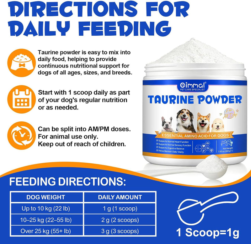 Taurine for Dogs,Taurine Supplement for Dogs,Taurine Supplement Powder for Dogs,Doggy Supps Taurine Powder,Easy-to-Mix Daily Supplement,Immune Support,Advanced Heart,Vision&Cognitive Support