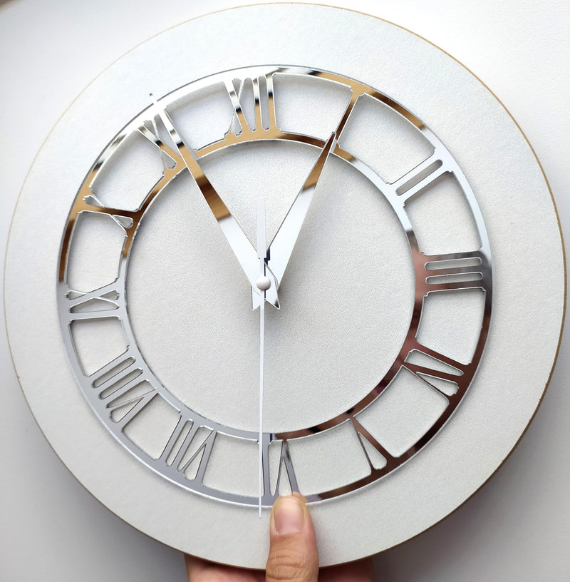 Clock Face with Clock Hands for Resin, Crafts, DIY, Round Mirror Clock Dials with Roman Numerals, Resin Accessories (7.87 Inch Classic Silver)