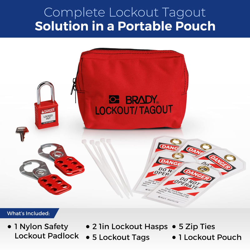 Brady Electrical Lockout Tagout Kit with Hasps, Loto Tags, 1 Red Safety Padlock | Electrical Lock Out Tag Out Kit - 153668