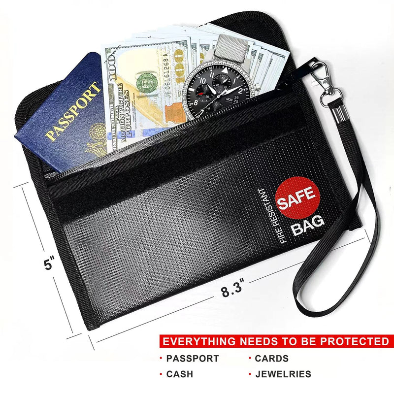 COLCASE Fireproof Money Bag(8.3x5 inches), 2 Pack Fireproof and Waterproof Cash Bag with Zipper, Fireproof Money Safe Pouch Envelope Container for Cash,Jewelry,Valuable,Passport