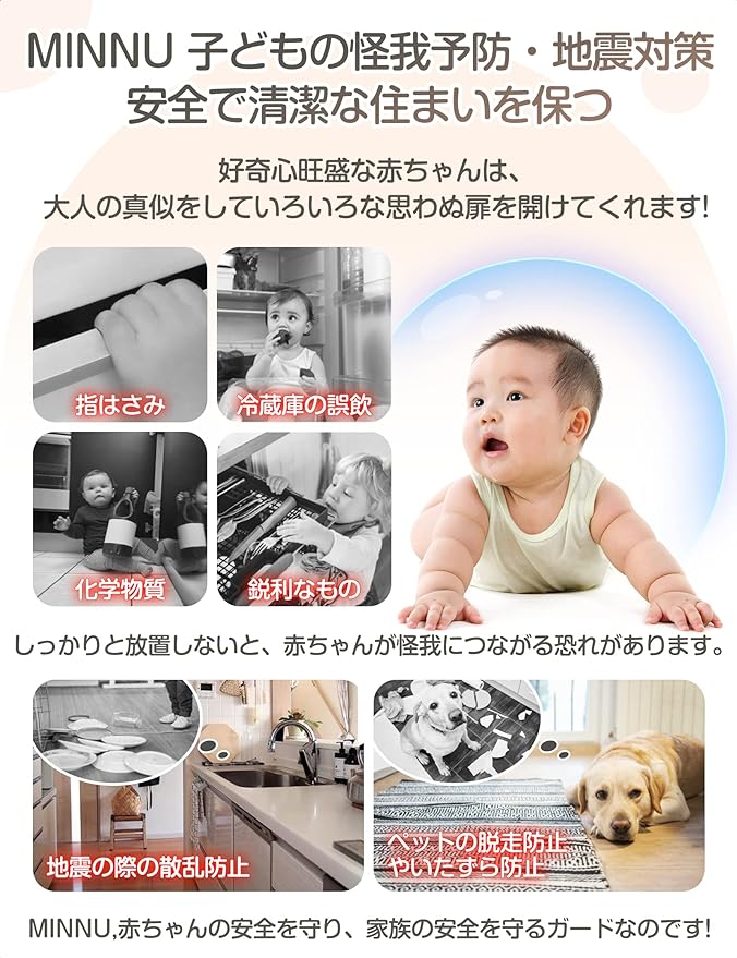 MINNU Baby Guard, Child Lock, Drawer Lock, Set of 5 Children, Safe, Removable Multipurpose Stopper, Baby Door Lock, Earthquake Prevention, Suitable for Drawers, Refrigerators, Cupboards, Doors, - NewNest Australia