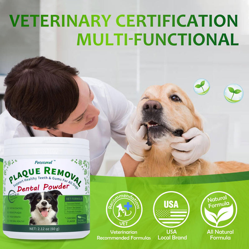 Petstoral Natural Dog Dental & Supplement Powder, Plaque & Tartar Control with Glucosamine, Omega-3, Probiotics & Vitamin E for Joint, Chicken Flavour, Digestion & Fresh Breath 2.12 Ounce (Pack of 1)