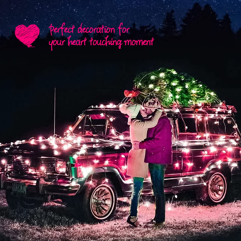 Christmas Pink Mini String Lights - 100 Count 25 Feet Detachable Incandescent Bulb Waterproof Fairy Lights Plug in for Indoor Outdoor Party Patio Xmas Tree Valentine's Day Decoration, White Wire