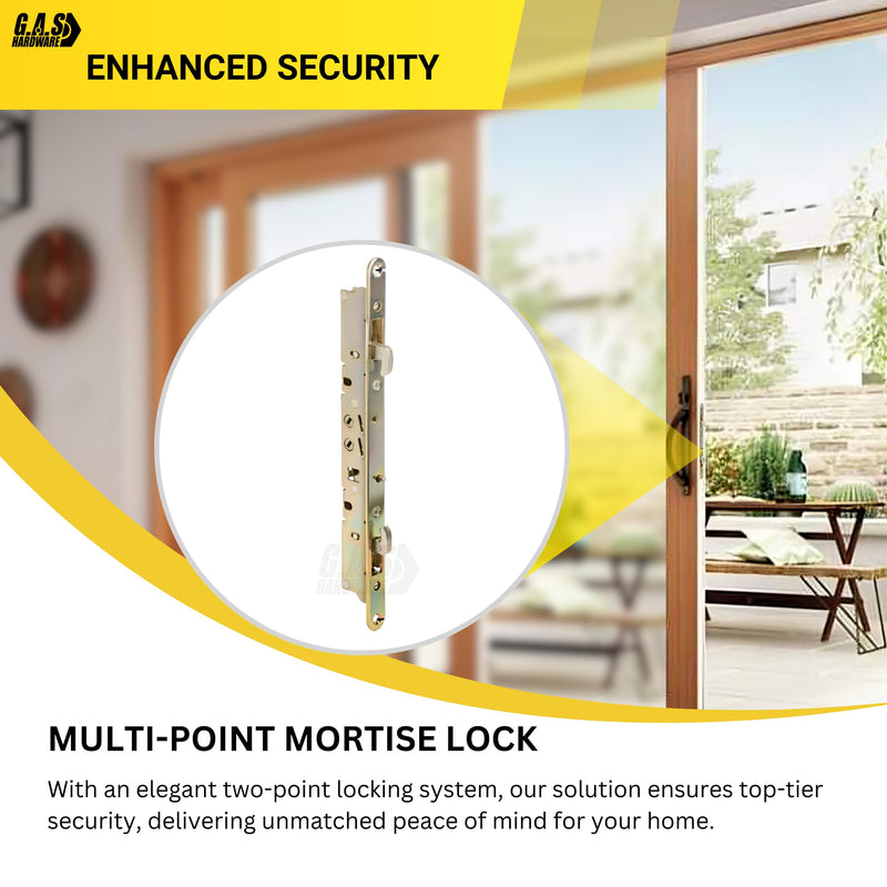 Multi-Point Mortise Lock Replacement with 11-3/4" Face Plate for Sliding Patio Glass Door | Dual-Point Security with Anti-Slam Pin - 11" Hole Spacing | Fix & Repair Locking Mechanism 11-3/4" Mortise Lock