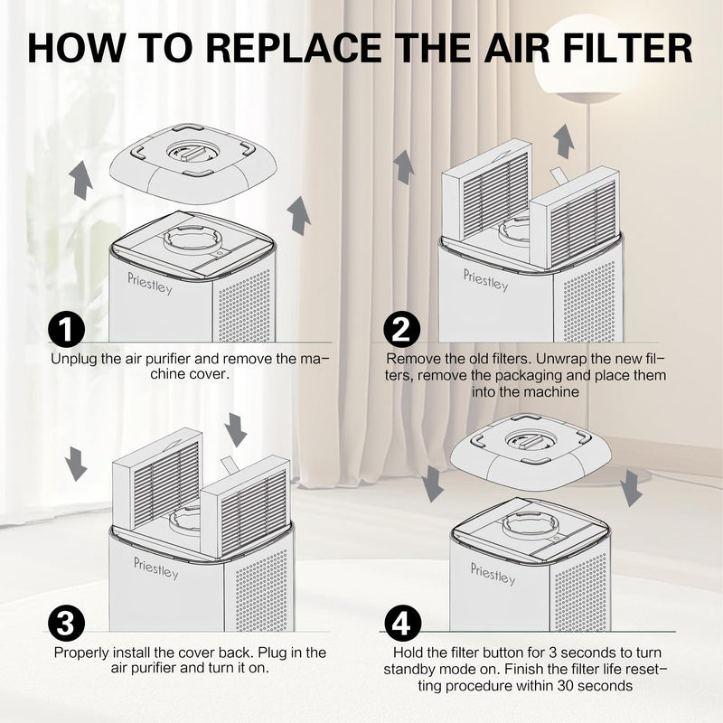 Replacement Filter for Priestley PM1240B and Airversa AP2 Purelle 4