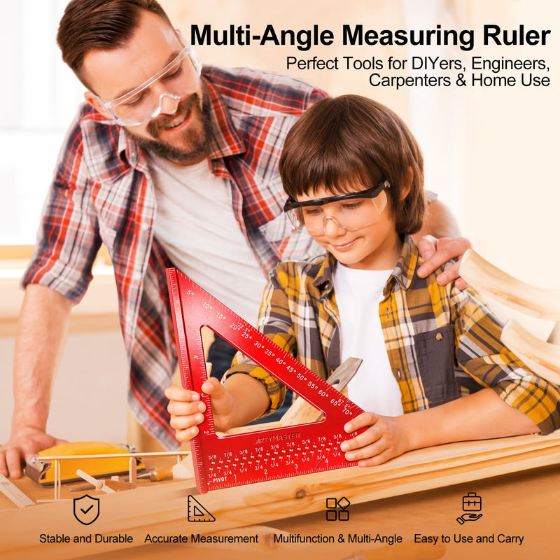 7 inch Carpenter Square, 1/16" Precision Hole Scribing Square Tools, 0-90° Aluminum Alloy Rafter Square, Woodworking Square with Stair Gauge & Carpenter Pencils 12 Refills AM13F Imperial: 7 inch Square+Pencil+Stair Gauge US