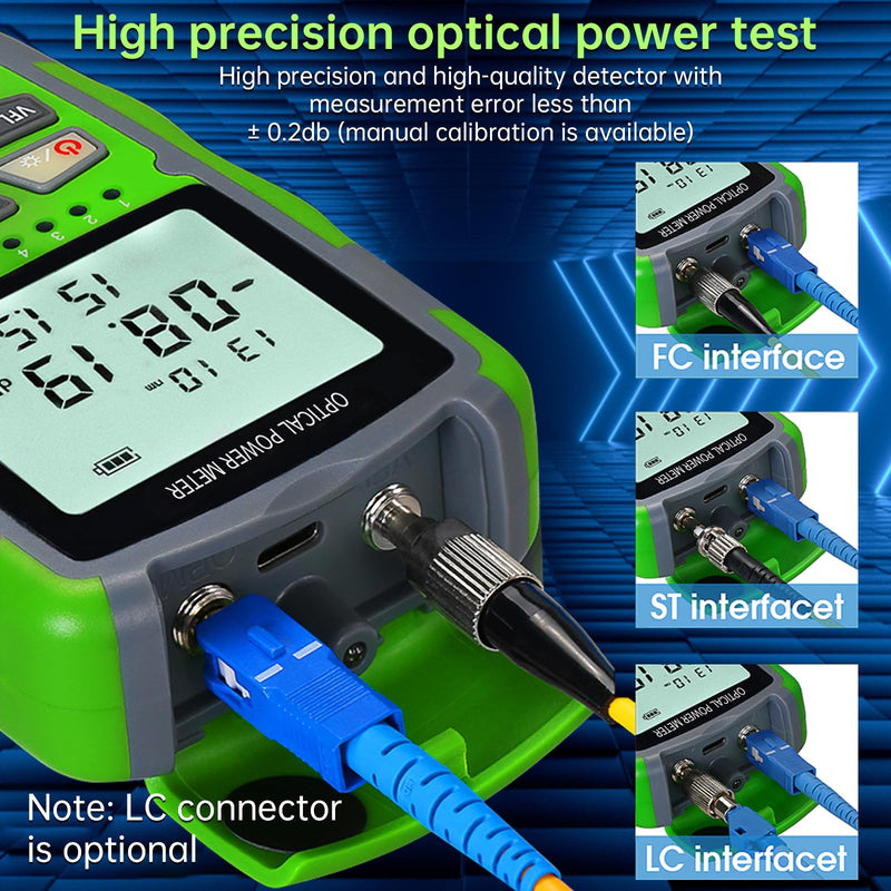 Fiber Optic Cable Tester Optical Fiber Power Meter, SC/FC/ST Universal Interface Built-in Fault Detector with FC to LC Adapter (C70-3)