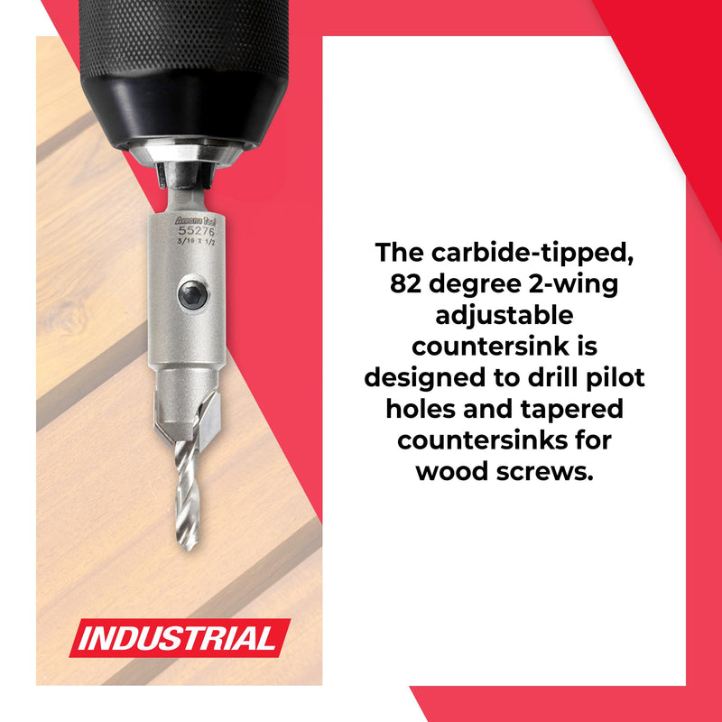 Amana Tool Carbide Tipped 82 Degree Countersink Drill Bit, 55276, 1/2 Dia x 3/16 Drill D x 1/4 Inch Quick Release Hex Shank for Tool 55242