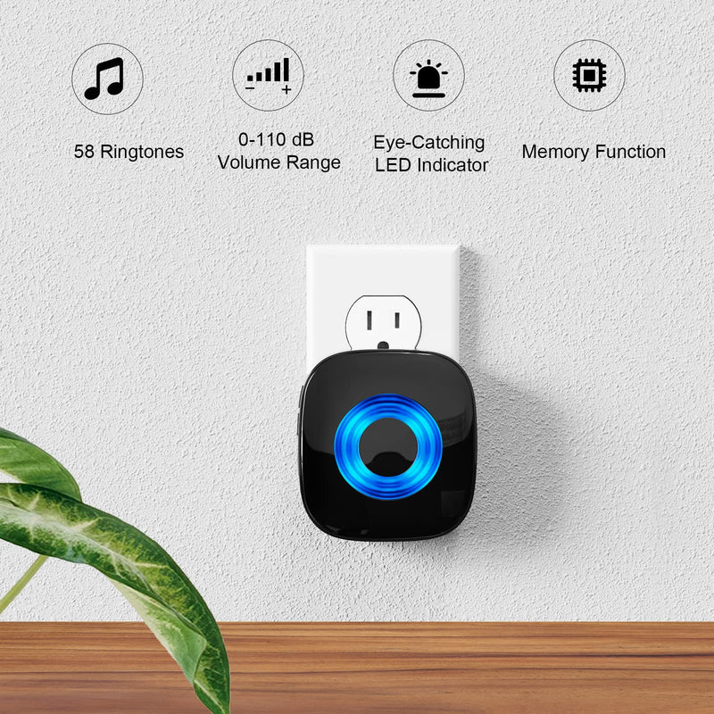 Wireless Doorbell - PHYSEN Door bell Chimes with Mute Mode - 58 Ringtones&5 Volume Levels Operating at 1300-ft Range LED Strobe, 2 Transmitters+3 Receivers Waterproof Doorbell Kit for Home/Classroom 2 Buttons + 3 Receivers
