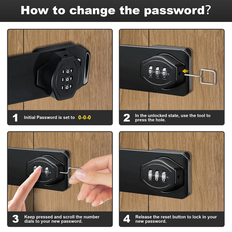 Cabinet Door Locks, 4 Inch Collapsible Password Rotary Hasp Locks File Cabinet Locks, for 90/180 Degree Drawers, Cupboard, Cabinets, Small Doors, Barn Door, Outdoor Fence, 2 Pack (Black) Black