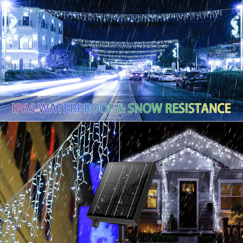 Solar Icicle Lights for Outside - 82Ft 660 LED Solar Powered Christmas Lights Outdoor Waterproof with Remote, Cool White LED Icicle String Lights for Halloween Wedding Patio Balcony Roof Decor Cool White 660LED 82Feet(66Ft+16Ft)