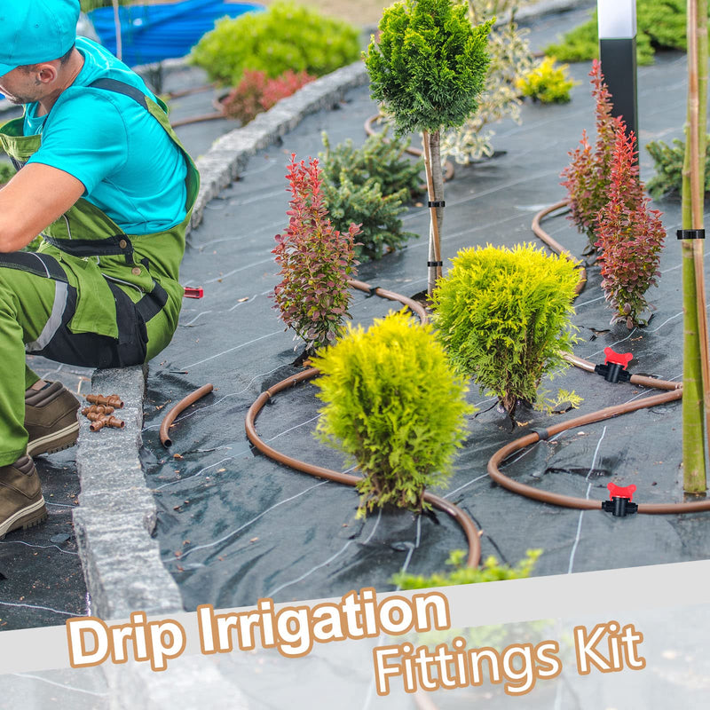 64 Pcs Drip Irrigation Fittings Kit 1/2 Inch Tubing Set Including 4 Switch Valve, 12 Elbows, 12 Couplings, 12 End Cap Plugs, 12 Tees and 12 End Closures Drip for Compatible Drip or Sprinkler Systems