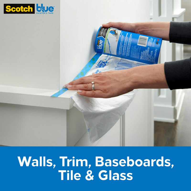 ScotchBlue Pre Plastic Painters Tape with Bladed Dispenser, 48 in x 30yd, Tape & Masking Film Combined in One Product, Static Cling to Stay in One Place, No Residue Masking Tape (PTD2093EL-48-S) 48" Width With Dispenser