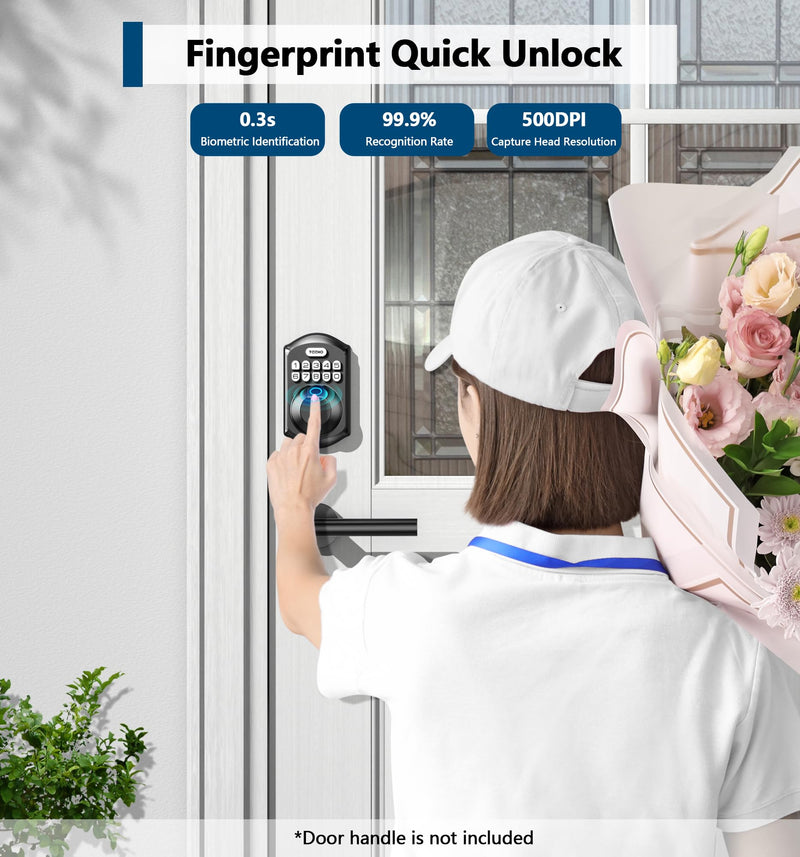 TEEHO TE002 Fingerprint Door Lock - Keyless Entry Door Lock - Electronic Keypad Deadbolt - Smart Locks for Front Door - Auto Lock - Easy Installation - Matte Black