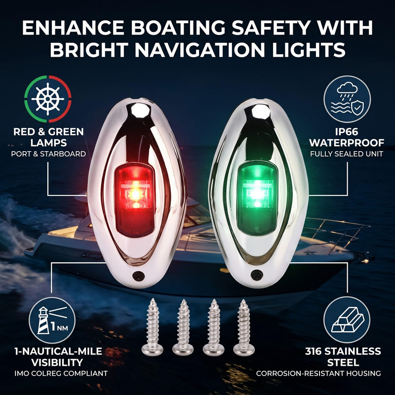 Evgatsauto Boat Navigation Light, 316 Stainless Steel Rubber Pad Bow Light Led Green Red Ip66 1 Nautical Mile Visibility Sailing Lamp, For Pontoons Yachts
