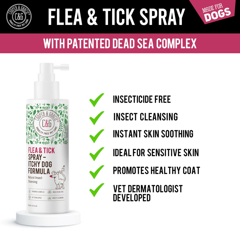 Itchy Dog Flea and Tick Spray – Plant Based Flea and Tick Care for Dogs – Soothes Itchy Skin – Gentle Daily Use Formula – By C&G Pets