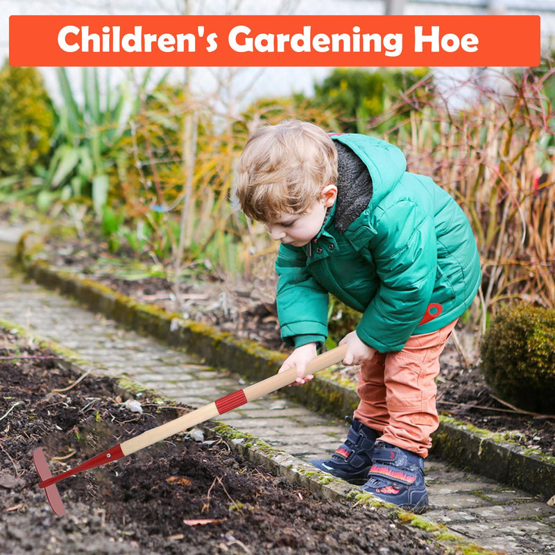 Kids Garden Lawn Hoe-Small Wooden Handle Hoe with Metal Head, 31 inches/ 79 cm Length, for Kids Garden Labor Tool (Red) Red